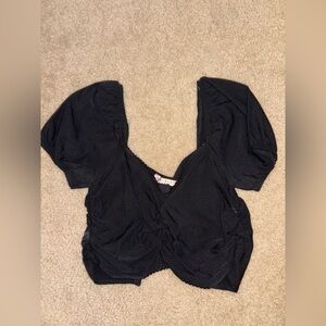 Black crop top with ruffles and sleeves size small functional zipper
